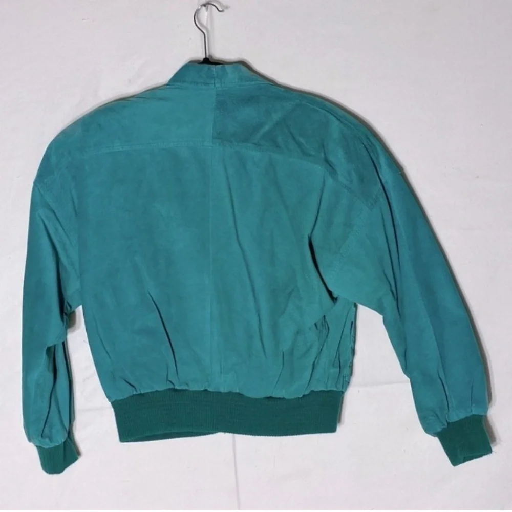 Vintage Daniel Marcus Cropped Teal Suede 90s Jacket M - Picture 14 of 15
